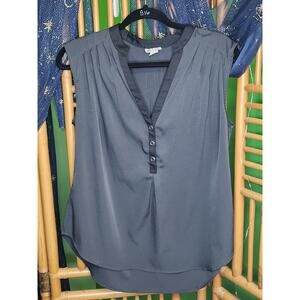 Converse One Star Women's L Black Sleeveless V-Neck Tunic Blouse Button Accent